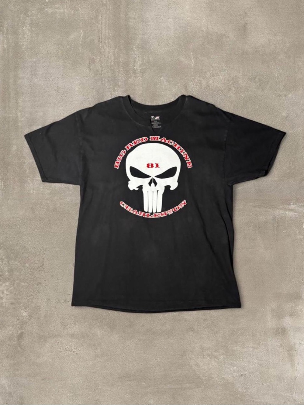 Big Red Machine Charleston Tee with white skull graphic